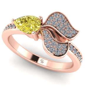Inel de logodna din aur roz cu diamant para galben si diamante ES352