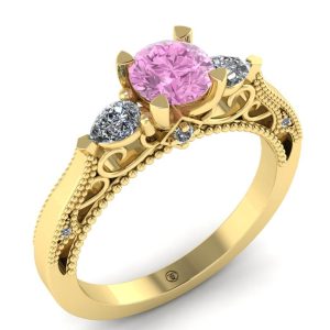 Inel din aur galben 18k cu diamant roz intens si diamante albe ES273