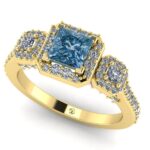Inel cu 3 diamante patrate diamant albastru si diamante ES337