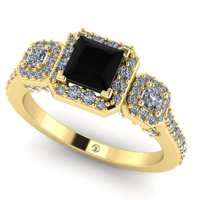 Inel cu 3 diamante patrat si diamante sec din aur logodna ES337