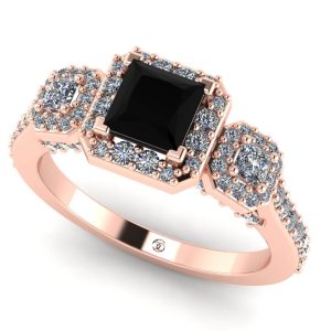 Inel din aur roz cu diamante patrat si rotund model halo triologie de logodna ES337