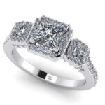Inel de logodna cu 3 diamante din aur alb halo triologie ES337