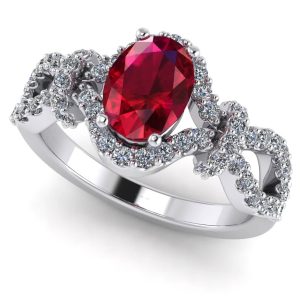 Inel cu rubin 7x5 mm oval AAA si diamante model anturaj logodna ES376