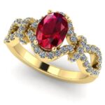 Inel cu rubin natural 7x5 mm oval si diamante din aur 750 de logodna ES376