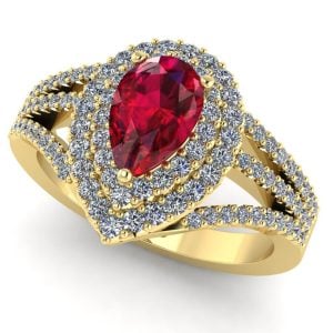 Inel cu rubin AAA para si diamante aur galben ES359