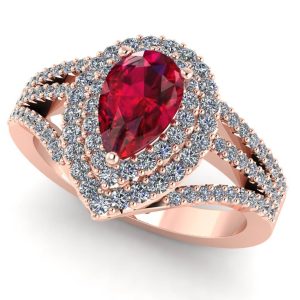 Inel cu rubin AAA lacrima si diamante din aur roz ES359