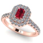 Inel halo dublu model logodna cu rubin si diamante ES301