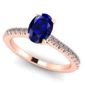 Inel cu safir albastru oval 7x5 mm si diamante din aur ROZ ES319