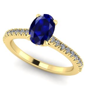 Inel cu safir albastru oval si diamante naturale din aur de logodna ES319