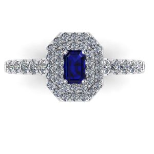 Inel cu safir albastru si diamante albe din aur alb de logodna ES301