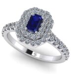 Inel cu safir albastru si 2 randuri diamante din aur ES301