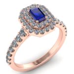 Inel de logodna cu safir albastru si diamante din aur roz ES301