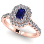 Inel din aur 18k roz cu safir albastru si diamante de logodna ES301