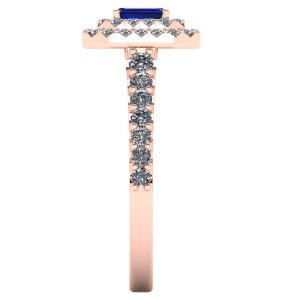 Inel cu safir albastru emerald si diamante din aur roz de logodna ES301