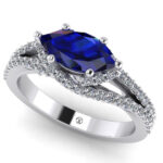Inel cu safir albastru marquise si diamante naturale aur alb logodna ES312