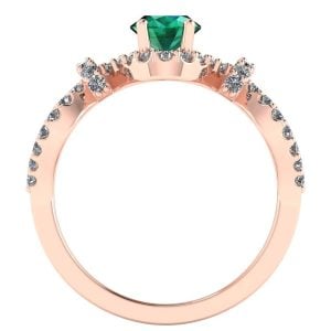 Inel cu smarald 7x5 mm oval si diamante naturale din aur roz de logodna ES376