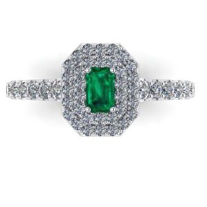 Inel cu smarald emerald cu 2 randuri de diamante din aur alb ES301