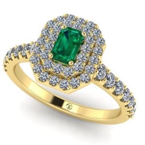 Inel de logodna din aur galben 18k cu smarald si diamante naturale ES301