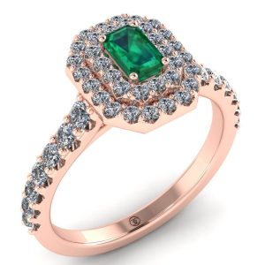 Inel cu smarald emerald cu 2 randuri de diamante din aur roz ES301