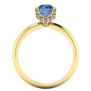 Inel cu diamant albastru 1ct si diamante mici din aur galben de logodna ES397