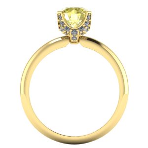 Inel cu diamant galben si diamante incolore din aur galben 18k logodna ES397