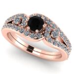 Inel cu diamant negru si diamante albe din aur roz de logodna ES372