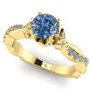 Inel cu diamant albastru 1 carat si diamante model floral logodna ES336