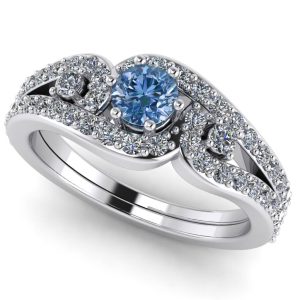 Inel din aur alb cu diamant albastru rotund 0.40 carate ES372