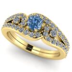 Inel din aur galben 18k cu diamant culoare albastra si diamante transparente ES372