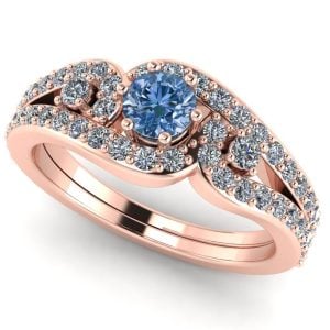 Inel cu diamant albastru rotund 0.30 carate si diamante secundare 0.79 carate din aur ES372
