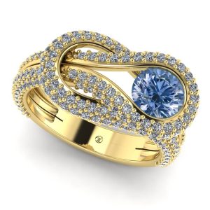 Inel cu diamant albastru si diamante din aur galben de logodna ES309