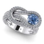Inel de logodna impletit cu diamant albastru si diamante din aur ES309