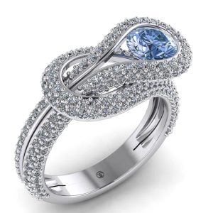 Inel de logodna cu diamant albastru din aur alb 18k ES309