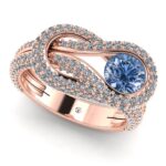 Inel logodna aur roz cu diamant albastru si diamante impletit ES309