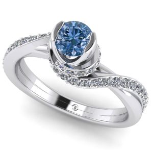 Inel logodna cu diamant albastru si diamante din aur alb ES358
