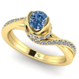 Inel logodna cu diamant albastru si diamante incolore din aur 18k ES358