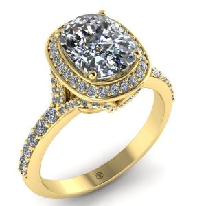 Inel cu diamant cuhion si diamante din aur galben elegant ES292