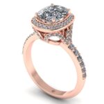 Inel elehant halo cu diamant cushion si diamante aur roz 750 ES292