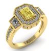 Inel logodna cu diamant emerald galben baquette si diamante sec din aur ES298