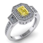 Inel logodna vintage din aur alb cu diamant galben si diamante sec ES298