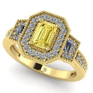 Inel cu diamant emerald galben din aur vintage de logodna ES298