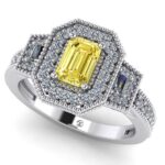 Inel cu diamant emerald galben si diamante din aur vintage elegant ES298