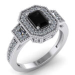 Inel cu diamant negru AAA si diamante incolore de logodna ES298