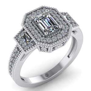 Inel cu diamant emerald din aur alb de logodna ES298