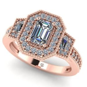 Inel de logodna cu diamant emerald din aur roz ES298