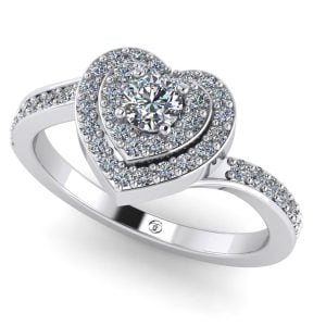 inel cu diamante model inima din aur alb de logodna