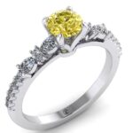 Inel logodna cu diamant galben 0.50 ct si diamante sec 0.50 ct din aur ES283
