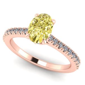 Inel logodna cu diamant oval galben intens si diamante din aur ES319