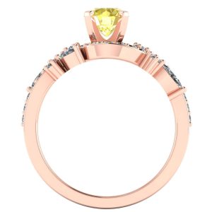 Inel cu diamant galben si diamante sec din aur roz ES341