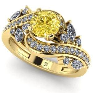 Inel logodna cu diamant galben intens si diamante sec marquise ES341